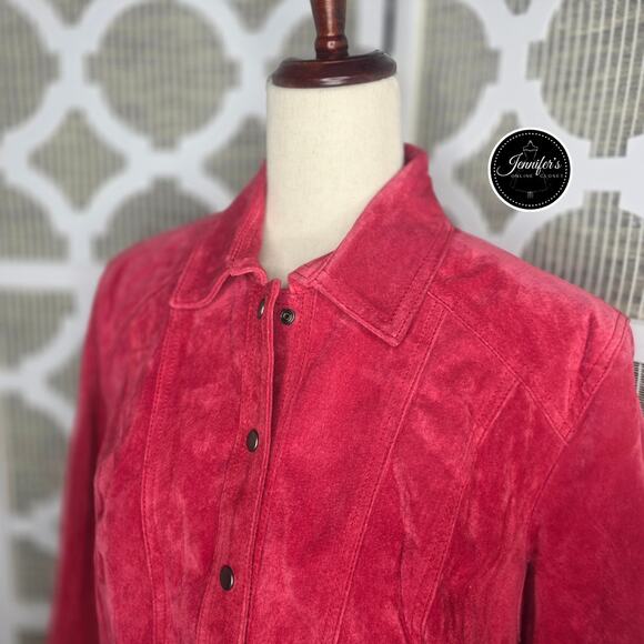 Coldwater Creek Red Front Snap Closure Long Sleeve Lined Suede Jacket Size PL - Picture 2 of 13